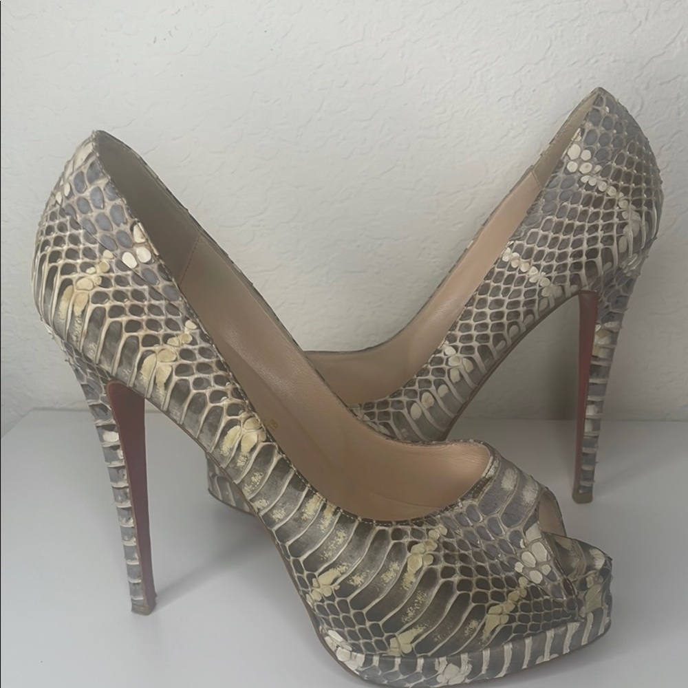 Authentic Christian Louboutin Python Peep-Toe High Heels/ shoe size 39